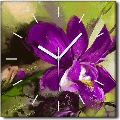 Produktbild von Coloray Uhr auf Leinwand 30x30 cm Wand Uhr Dekoration Wohnzimmer Segeltuch weiße Zeiger -Orchidee blüht Natur.