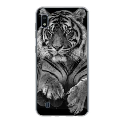 Produktbild von MuchoWow® Handyhülle Schutzhülle Hülle für Samsung Galaxy A10 Sumatra-Tiger auf schwarzem Hintergrund Silikon Softcase Handy Hülle - Schutzhülle