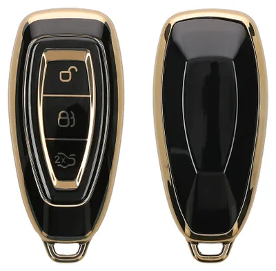 Produktbild von kwmobile Autoschlüssel Hülle kompatibel mit Ford 3-Tasten Autoschlüssel Keyless Go - Schlüsselhülle Silikon Cover - Schwarz Gold