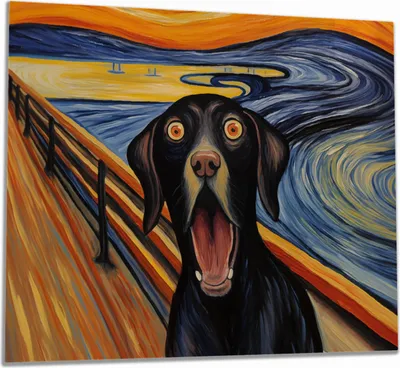 Produktbild von Wallario Herdabdeckplatte aus Glas, Größe 60 x 52 cm 1-teilig, Motiv Der Schrei des Hundes