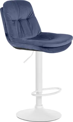 Produktbild von Barhocker MITUN - Samt Blau 46x54x94 cm Weiß | Barstuhl Höhenverstellbar Mit Lehne Drehbar Tresenhocker Tresenstuhl Kneipenhocker Kneipenstuhl