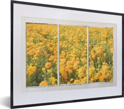 Produktbild von MuchoWow® MuchoWow® Gerahmtes Poster Durchsichtig - Blumen - Gelb 40x30 cm - Poster mit zchwarzem Bilderrahmen - Bilderrahmen - Poster im Rahmen