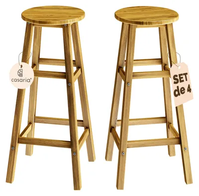 Immagine prodotto di CASARIA® Set di 4 Sgabelli da Bar in Legno D'acacia Altezza 75cm Design Rustico Sedia da Cucina Sgabello Tondo Bancone Poggiapiedi