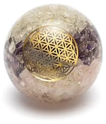 Immagine prodotto di Triangolo dorato con sfera di orgonite con fiore della vita - ±5,5 cm