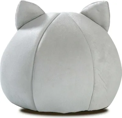 A light gray cat bed with cat ears on top, shown from the front.