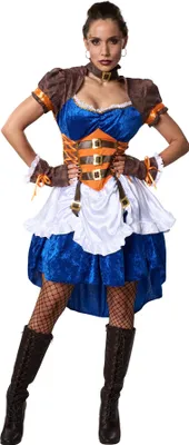 A woman wearing a steampunk-inspired costume.