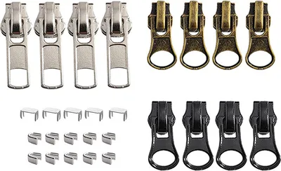 Produktbild von INF 27-teiliges Reparaturset mit Reißverschlüssen der Größe 5, Reißverschlussköpfe in verschiedenen Metallfarben