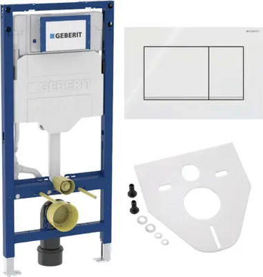 Produktbild von BADfabrik24 Geberit Duofix Element für Wand-WC, 112 cm, mit Sigma UP-Spülkasten 12 cm + Geberit Sigma30 Betätigungsplatte für 2-Mengen-Spülung weiß / hochglanz verchromt inkl. Montageset für Wand-WC