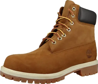 A single brown Timberland boot is shown against a white background.