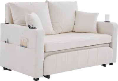 Produktbild von AIORBER Multifunktionales Schlafsofa Klappsofa Ausziehsofa 2-Sitzer Stoffsofa USB Aufbewahrung Becherhalter abnehmbar waschbar – Beige/Khaki/Grau/Schwarz