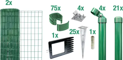 Produktbild von Alberts Fix-Clip Pro Gartenzaun, Höhe 102 cm, Länge 50 m, Zaun-Komplettset mit Bodenhülsen, grün