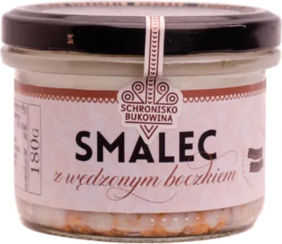 Zdjęcie produktu dla Smalec z wędzonym boczkiem mały 180g - Schronisko Bukowina