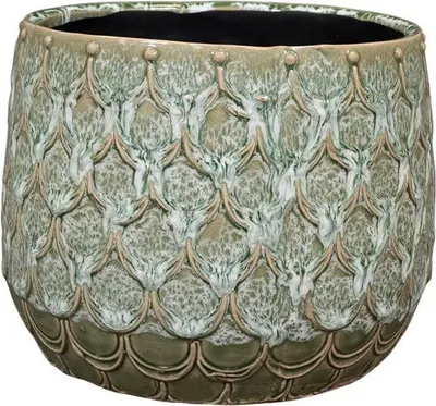 Productafbeelding van Ter Steege - Keramische bloempot - Groen - Diameter 21 cm, hoogte 17 cm - Opening 16 cm