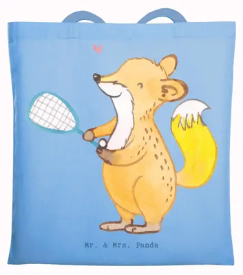 Produktbild von Mr. & Mrs. Panda Tote Bag Fuchs Squash spielen - Sky Blue - Geschenk, Laptoptasche, Beutel, Einkaufstasche, Squashhalle, Schultasche, Tasche, Ballsport