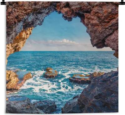 Produktbild von MuchoWow® Wandteppich Wandbehang Höhle - Meer - Felsen - Natur 150x150 cm Tapisserie Dekoration Wandtuch - Wohnaccessoires - Modernes