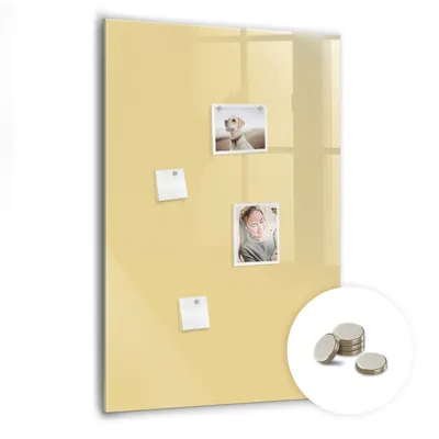 Immagine prodotto di Lavagna magnetica da parete, con superficie in vetro e bordo curvo - Bacheca magnetica - Include 5 magneti - Dimensioni: 70x100 cm - Colore: crema