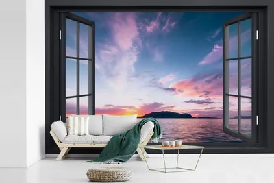 Produktbild von MuchoWow® Fototapete für Wohnzimmer oder Schlafzimmer Wandtapete Vinyl Motivtapete Mit Blick auf - Meer - Sonnenuntergang - 450x300 cm - Gemusterte