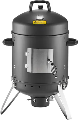 Obrázek produktu pro Uzenář na dřevěné uhlí, vertikální gril na dřevěné uhlí o průměru 406 mm, uzenář z potažené oceli se 2 grilovacími rošty, teploměrem, větracími otvory a odnímatelnou popelníkem, ideální pro vaření na zahradních párty.