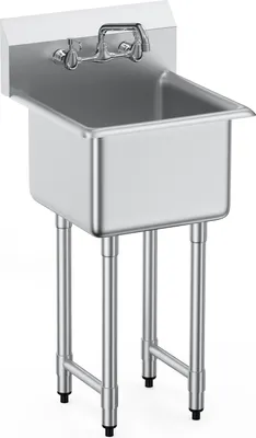 Zdjęcie produktu dla SucceBuy 18 "x41" Zlewozmywak ze stali nierdzewnej - 1-komorowy mały zlewozmywak wolnostojący. Z kranem i nóżkami. Certyfikat NSF. Idealny do garażu, restauracji, kuchni i pralni.