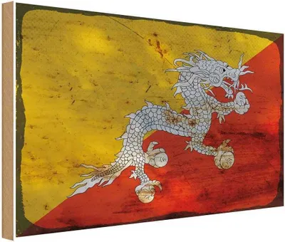 Produktbild von vianmo Holzschild 12x18 cm Bhutan Rost Flagge Fahne Wappen