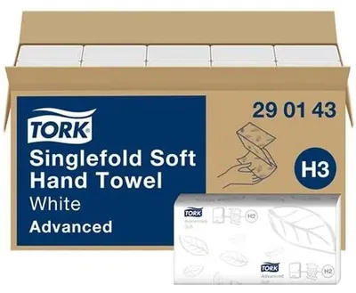 Papierové utierky, Z ohyb, 2-vrstvové, 250 listov, H3 systém, Advanced, TORK "Singlefold", biele