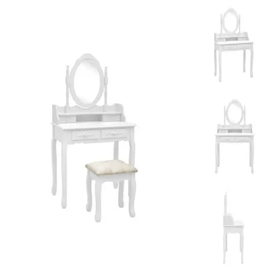 Image de vidaXL Ensemble de coiffeuse avec tabouret blanc 75x69x140cm bois de paulownia - Coiffeuses