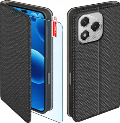 Zdjęcie produktu dla Etui Z Klapką Do Honor 400 Lite Zamykane Czarne Futerał + Szkło 9H
