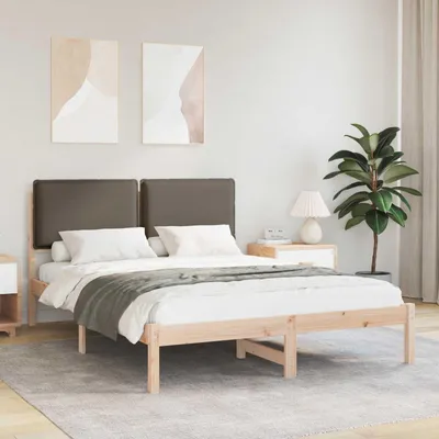 Zdjęcie produktu dla Maison Exclusive – rama łóżka z tapicerowanym wezgłowiem, kolor taupe, 150 x 200 cm