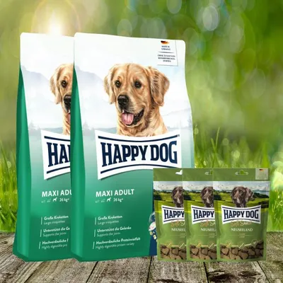 Produktbild von Happy Dog Fit & Vital Maxi Adult 2 x 14 kg + 3 x 100 g Happy Dog Soft Snack Neuseeland
