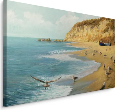Produktbild von Fabelhafte Canvas LEINWAND BILDER 120x80 cm XXL Kunstdruck Meer Strand Möwen Boot