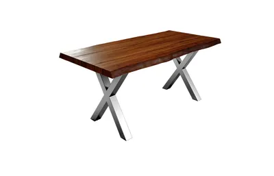 Produktbild von Esstisch Baumkante massiv Akazie nussbaumfarben 240 x 100 silber X-Gestell XEREZ