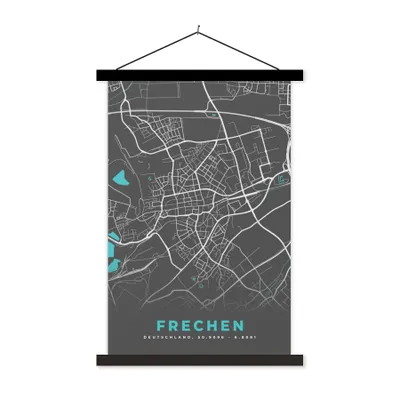 Produktbild von MuchoWow® Textilposter Stadtplan - Frechen - Deutschland - Karte 120x180 cm mit schwarzem Rahmen - Fotos