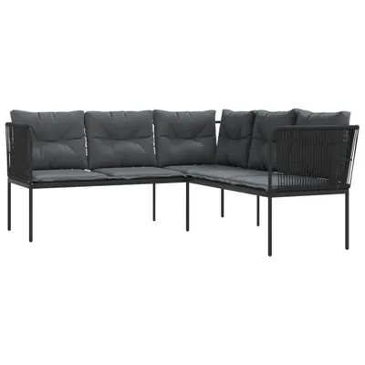Produktbild von vidaXL Gartensofa in L-Form mit Kissen Schwarz Stahl und Textilene