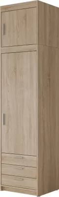 Produktbild von MIRJAN24 Kleiderschrank Elena 1D3S  + Schrankaufsatz, Drehtürenschrank, Garderobe mit zwei Drehtüren und drei Schubladen, Kleiderstange (Farbe: Sonoma Eiche)