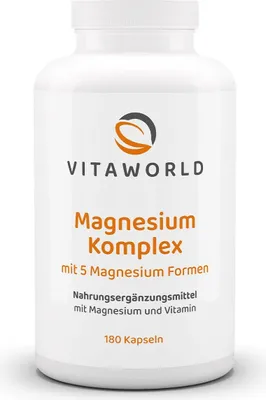Produktbild von Vitaworld Magnesium Komplex | 180 Kapseln | 5 Magnesiumformen | mit Vitamin B6 | vegan