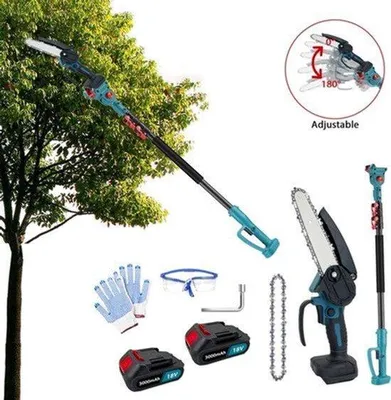 Productafbeelding van Elektrische Snoeischaar 2-in-1 Op Accu - 6 Inch Zaagblad - 2x 3.0Ah Accu - Telescoopsteel - Voor Bomen Snoeien