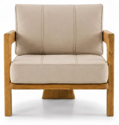 Productafbeelding van Gartensessel Modern Naturholz Beige Kissen Elegant Stilvoll Komfort