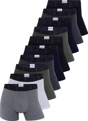 Produktbild von CR7 Herren Boxershorts, 10er Pack - Trunks, Baumwolle Stretch, Logobund Schwarz/Blau/Grau M