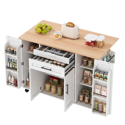 Productafbeelding van Multifunctionele servieskast, mobiel met wielen, met een uitslaande tafel, een lade voor bestek en opbergruimte