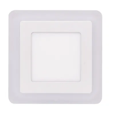 A square LED panel light with a layered design, presented against a white background.