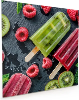 Produktbild von Küchenrückwand Spritzschutz Glas mit Motiv Frisches Eis am Stiel 40 x 40 cm