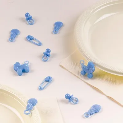 Produktbild von Amscan Konfetti Schnuller Junge Design aus Plastik für Babyparty und Taufe 25 Stück