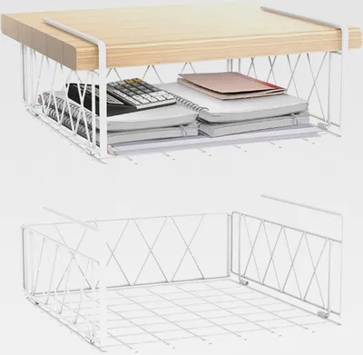 Produktbild von Hängekorb Regal, 2 Stück Hängekorb aus Metall, Regaleinhängekorb Unter Schrank, Hängende Aufbewahrungskörbe für Küche, Speisekammer, Büro, Schreibtisch (Weiß)