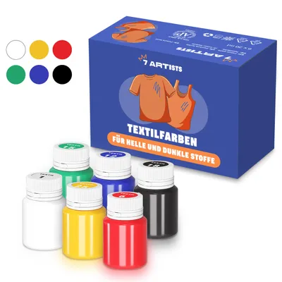 Produktbild von 7 Artists Textilfarbe Waschmaschinenfest - 6 Cat Stoffmalfarben Waschfest x 20 ml - Stoff Farbe für Kleidung, Schuhe, Jeans, Taschen, T Shirt Bemalen