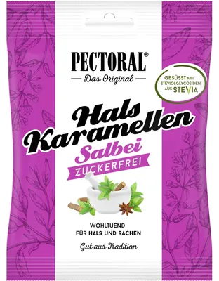 Obrázek produktu pro Karamelky z pektorální šalvěje bez cukru, 60 g bonbónů