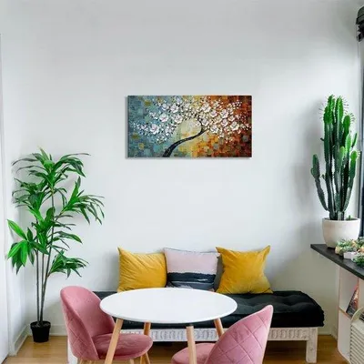 Image de Tableau abstrait moderne représentant des fleurs, effet 3D, encadré, 40 x 80 cm