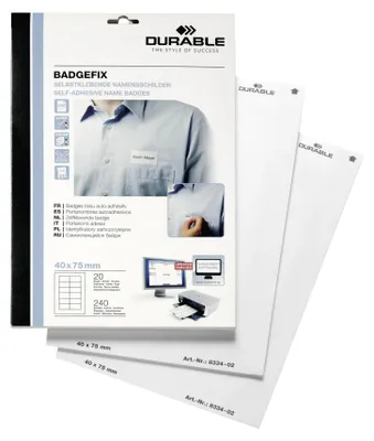 Obrázok produktu pre Durable BADGEFIX, Vizitka, Na šírku, Hodváb, Biela, 75 mm, 40 mm