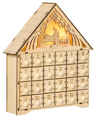 Produktbild von Adventskalender mit LED-Beleuchtung, 24 Schubladen, Krippenszene, 26,6x6x30 cm, Holzoptik