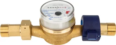 Produktbild von Einstrahlzähler ETK Kombi-Set (Kaltwasser) bis 30 Grad Länge 130 mm, inkl. Verschraubungen 1 Zoll x 3/4 Zoll AG, Plombierschelle