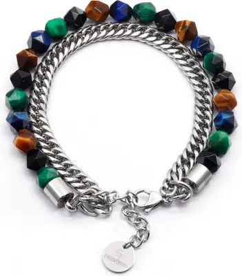 Immagine prodotto di GT Collection | Bracciale da uomo in perle sfaccettate con pietre energetiche, con chiusura in acciaio inossidabile e confezione regalo
